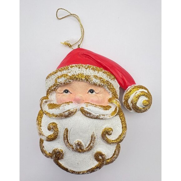Santa Claus Face Christmas Tree Ornament with Glitter Accents & Red Hat - Picture 6 of 6